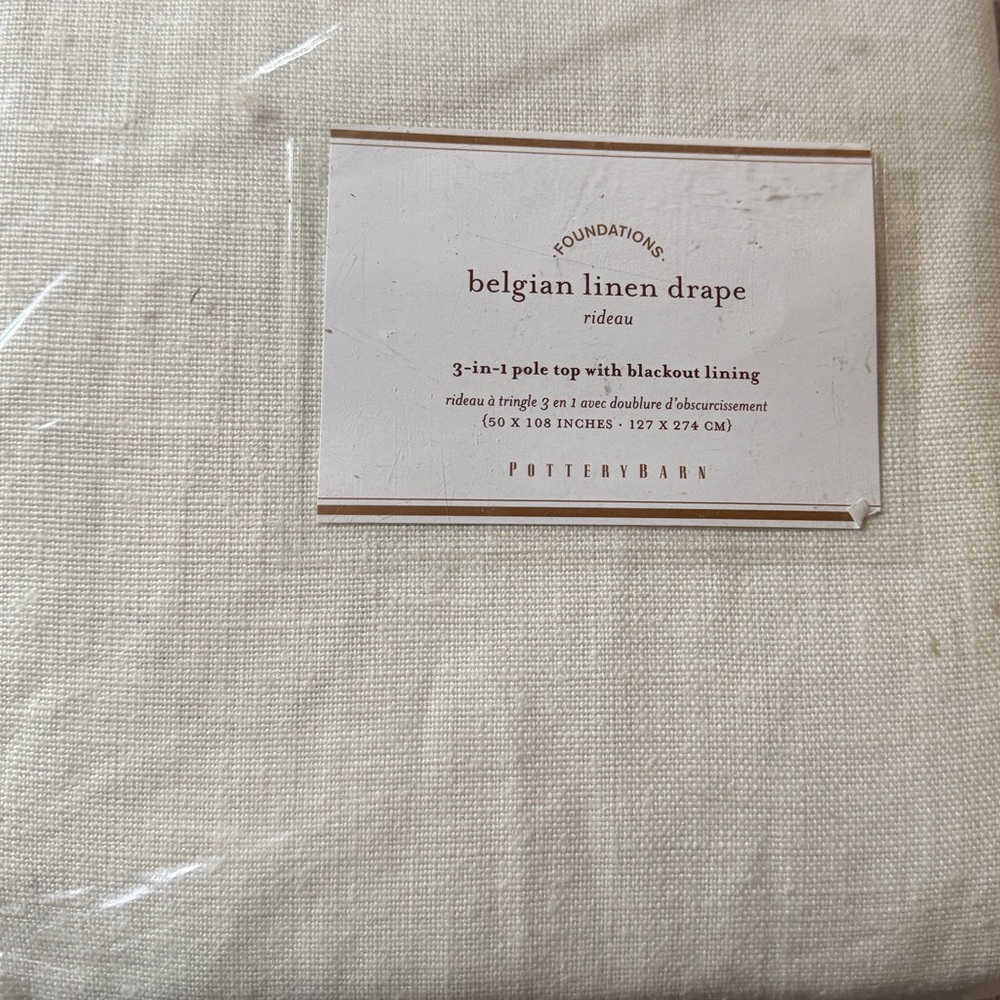 Pottery Barn Belgian Linen blackout drape, 50” x 108” – white